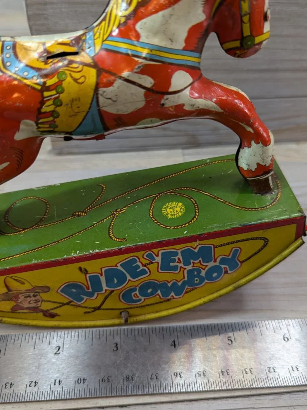 Red Ranger Ride Em Cowboy Wind Up Toy Rocking Horse Missing Rider Wyandotte
